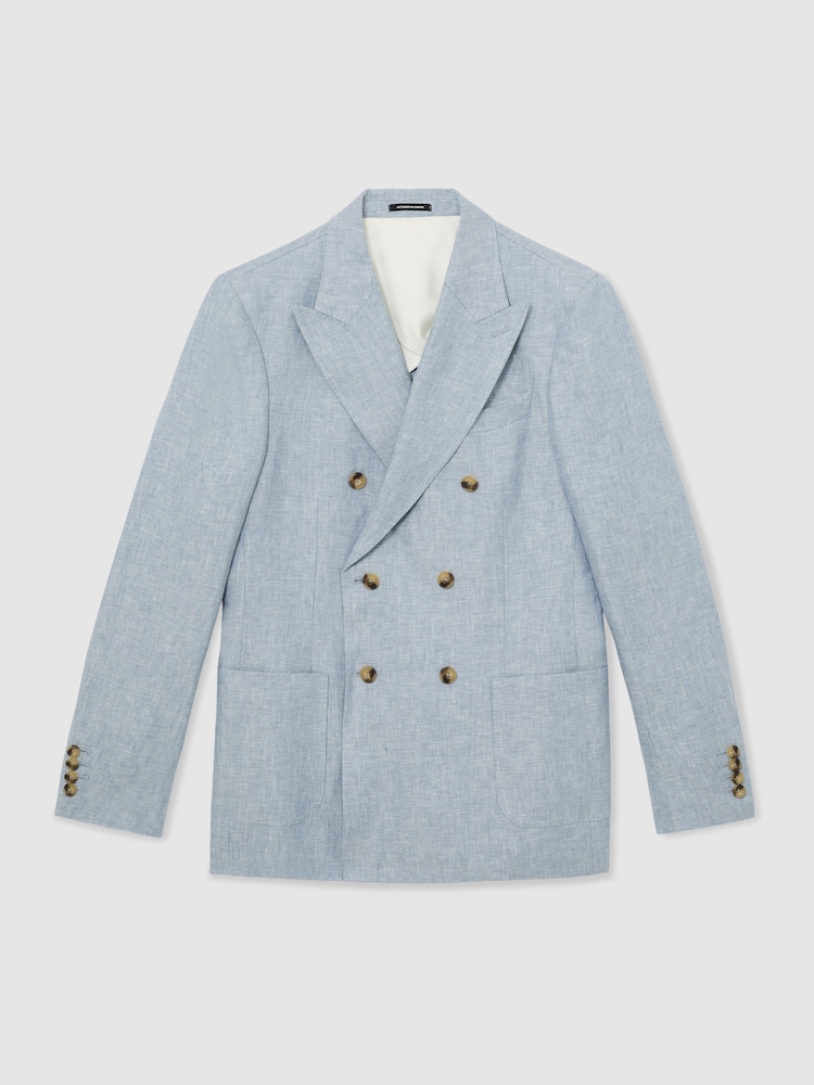 Bleu clair - Blazer ajusté Reiss Atlantic Db à double boutonnage en sergé de lin - Image 2 de 8