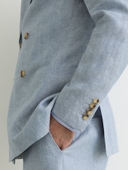 Bleu clair - Blazer ajusté Reiss Atlantic Db à double boutonnage en sergé de lin - Image 4 de 8