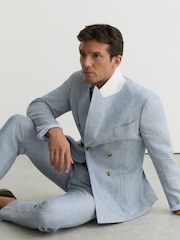 Bleu clair - Blazer ajusté Reiss Atlantic Db à double boutonnage en sergé de lin - Image 5 de 8