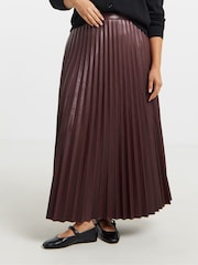 Simply Be Red Pleated PU Midaxi Skirt - Image 3 of 4
