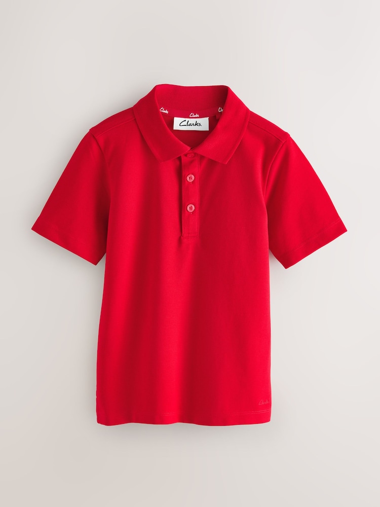 Clarks Red Short Sleeve School Polo Shirts 3 Pack - Image 2 of 7
