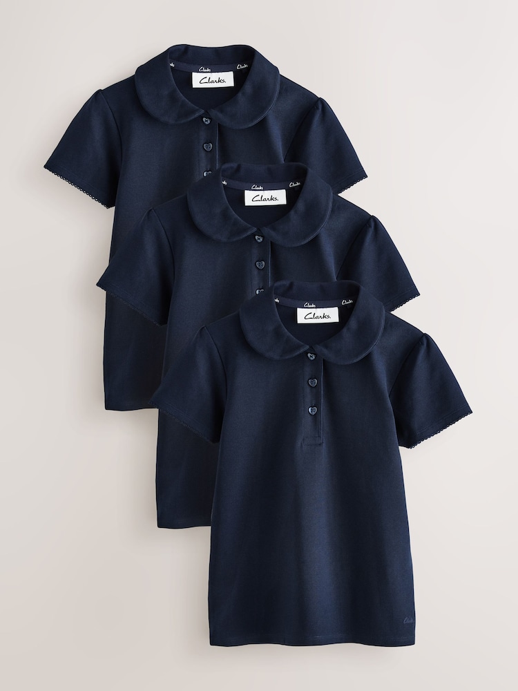 Clarks Navy Short Sleeve School Polo Shirts 3 Pack - Image 1 of 7