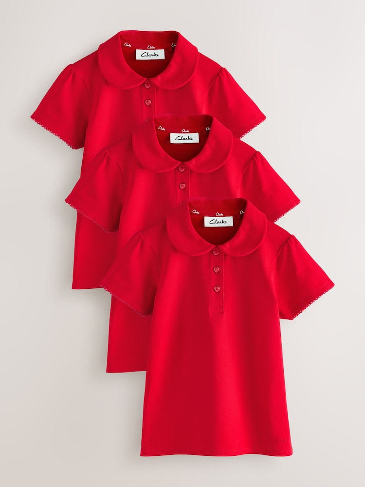 Clarks Red Short Sleeve School Polo Shirts 3 Pack - Image 1 of 7