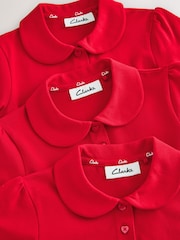 Clarks Red Short Sleeve School Polo Shirts 3 Pack - Image 4 of 7