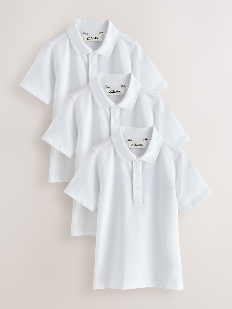 Clarks White Short Sleeve School Polo Shirts 3 Pack - Image 1 of 7