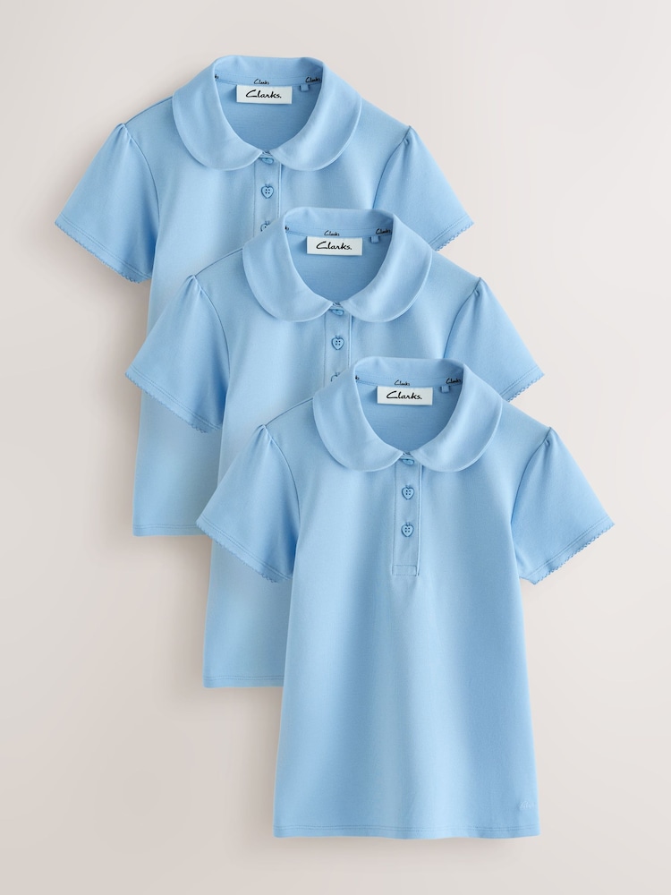 Clarks Blue Short Sleeve School Polo Shirts 3 Pack - Image 1 of 7