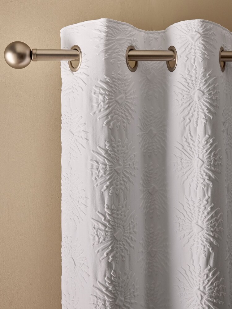 White Floral Textured Blackout/Thermal Eyelet Curtains - Image 1 of 6 White Floral Textured Blackout/Thermal Eyelet Curtains - Image 1 of 6