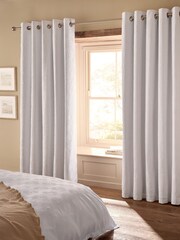White Floral Textured Blackout/Thermal Eyelet Curtains - Image 2 of 6