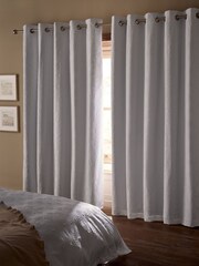White Floral Textured Blackout/Thermal Eyelet Curtains - Image 4 of 6