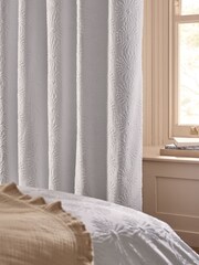 White Floral Textured Blackout/Thermal Eyelet Curtains - Image 5 of 6