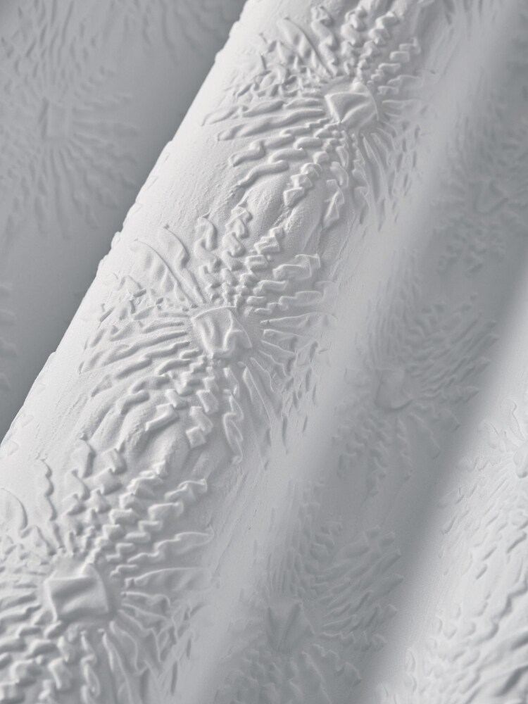 White Floral Textured Blackout/Thermal Eyelet Curtains - Image 6 of 6 White Floral Textured Blackout/Thermal Eyelet Curtains - Image 6 of 6