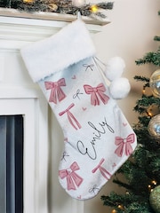 PMC Personalised Pink Bow Christmas Stocking - Image 1 of 3