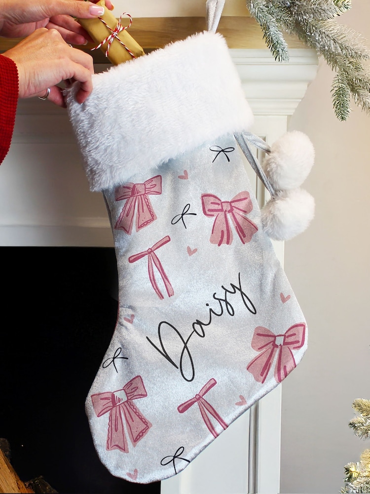 PMC Personalised Pink Bow Christmas Stocking - Image 2 of 3 PMC Personalised Pink Bow Christmas Stocking - Image 2 of 3