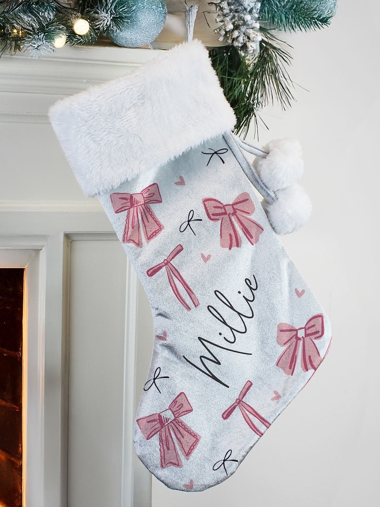 PMC Personalised Pink Bow Christmas Stocking - Image 3 of 3 PMC Personalised Pink Bow Christmas Stocking - Image 3 of 3