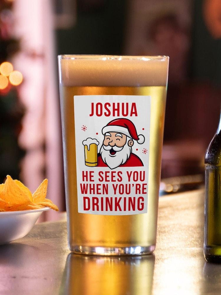 PMC Personalised Santa Pun Christmas Beer Glass - Image 1 of 3 PMC Personalised Santa Pun Christmas Beer Glass - Image 1 of 3