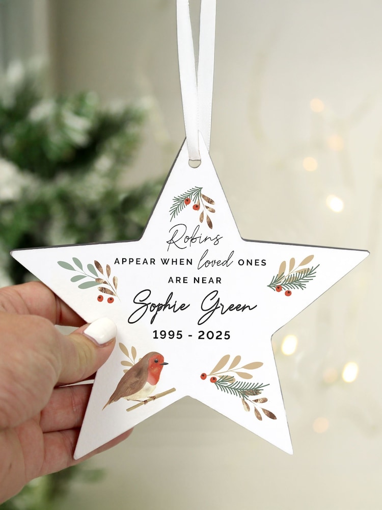 PMC Personalised Robin Memorial Star Ornament - Image 1 of 3 PMC Personalised Robin Memorial Star Ornament - Image 1 of 3