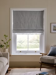 Grey Textured Tassel Edge Ready Made Blackout Roman Blinds - Image 1 of 4