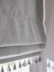 Grey Textured Tassel Edge Ready Made Blackout Roman Blinds - Image 2 of 4