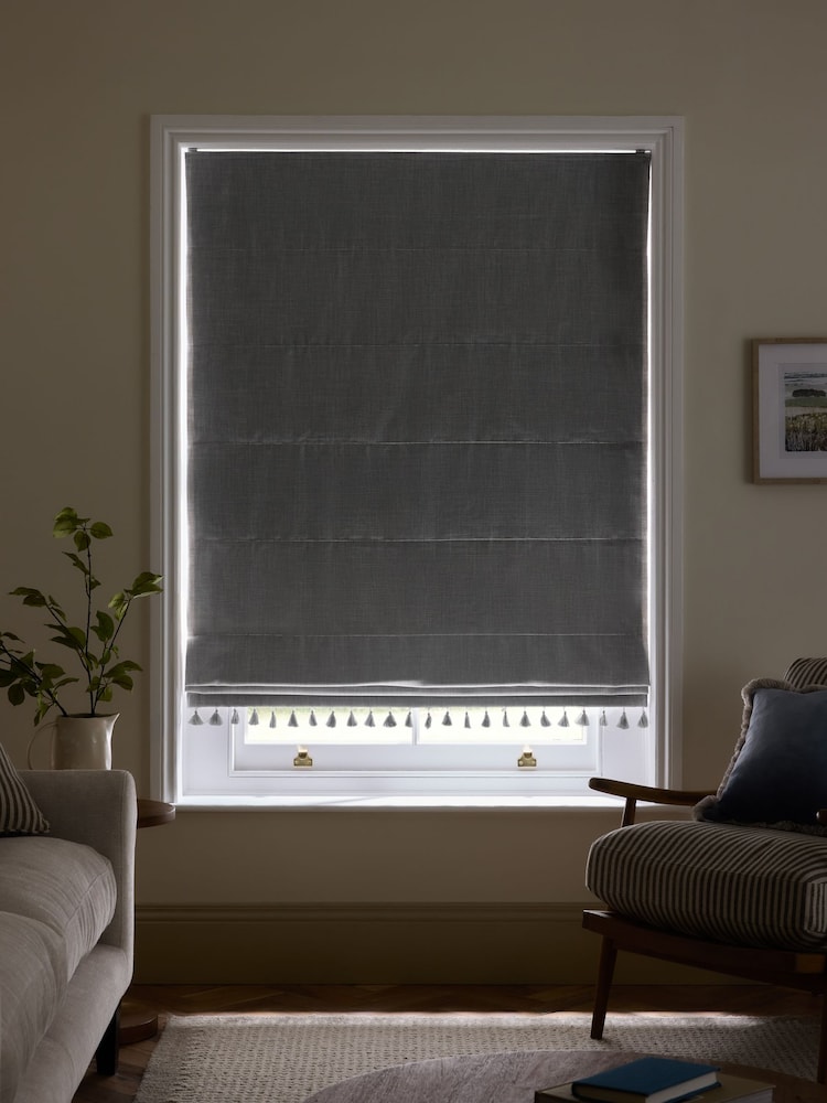 Grey Textured Tassel Edge Ready Made Blackout Roman Blinds - Image 7 of 7 Grey Textured Tassel Edge Ready Made Blackout Roman Blinds - Image 7 of 7