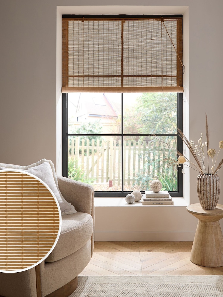 Natural Ready Made Bamboo Roller Blinds - Image 1 of 7 Natural Ready Made Bamboo Roller Blinds - Image 1 of 7