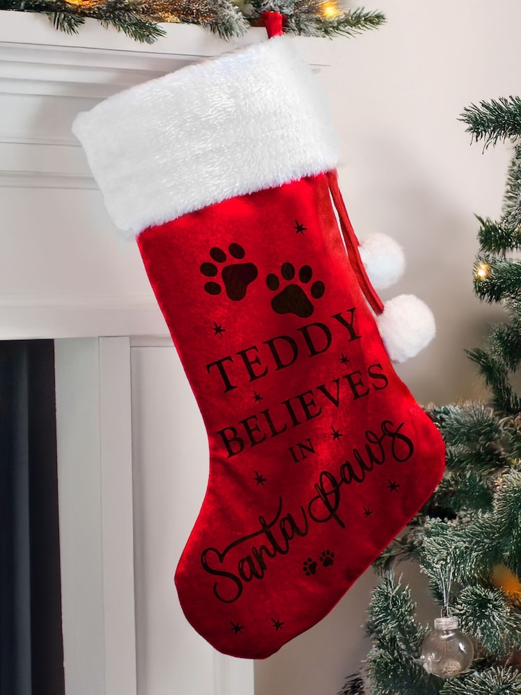 PMC Personalised Santa Paws Christmas Stocking - Image 1 of 3 PMC Personalised Santa Paws Christmas Stocking - Image 1 of 3