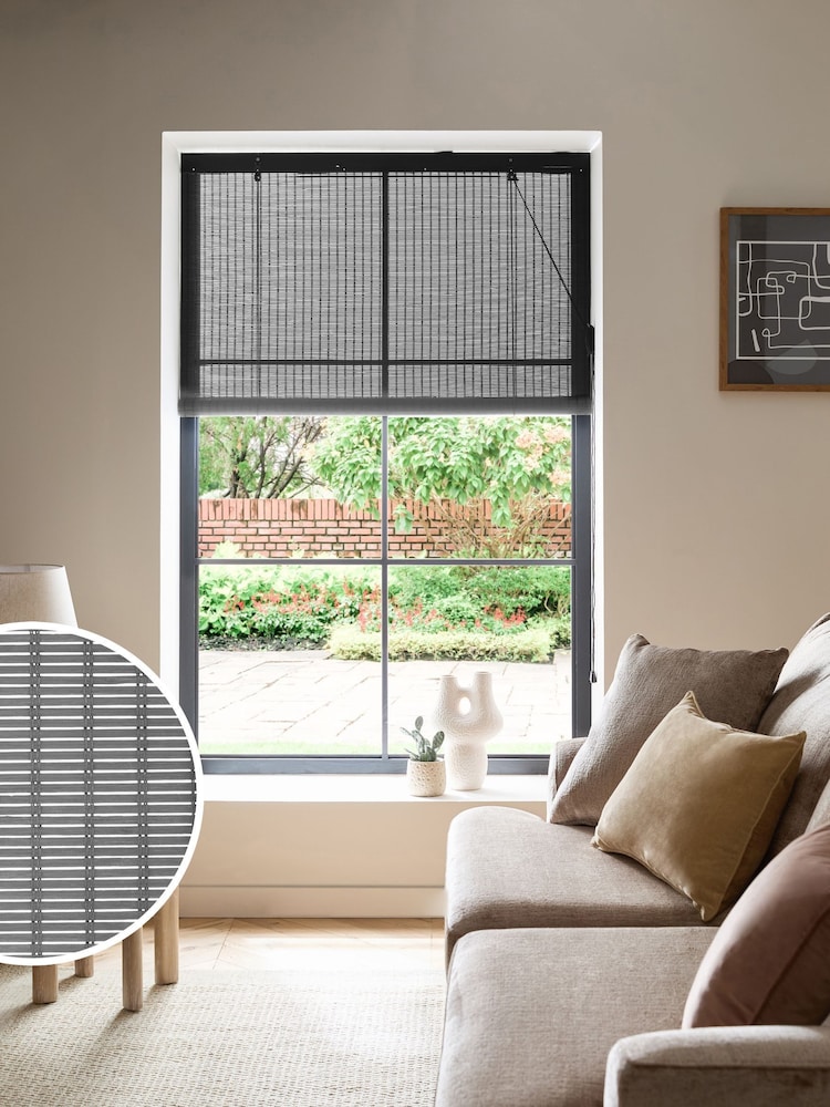 Grey Ready Made Bamboo Roller Blinds - Image 1 of 7 Grey Ready Made Bamboo Roller Blinds - Image 1 of 7