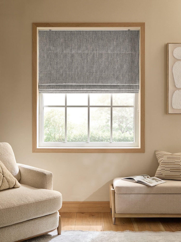 Grey Ready Made Blackout/Thermal Cosy Herringbone Roman Blinds - Image 1 of 7 Grey Ready Made Blackout/Thermal Cosy Herringbone Roman Blinds - Image 1 of 7
