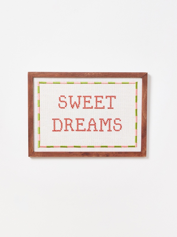 Oliver Bonas Natural Sweet Dreams Embroidered Wall Art - Image 1 of 4