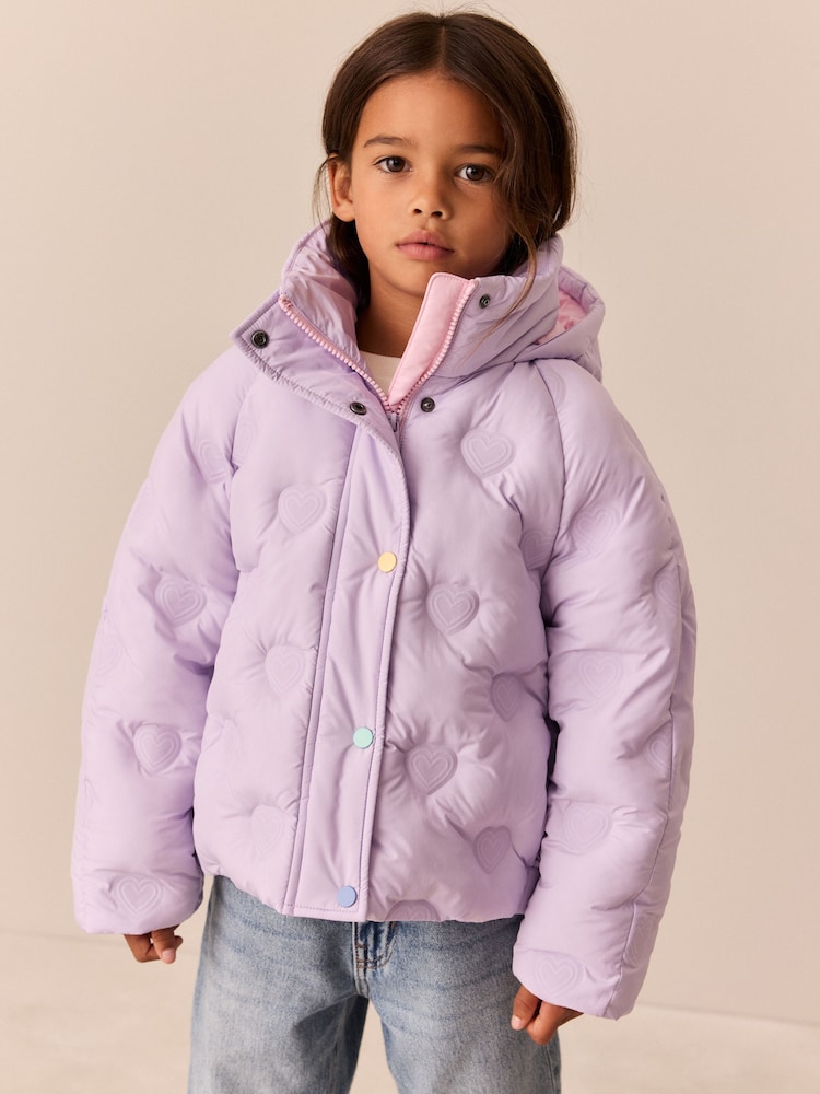 Little Bird Lilac Purple Heart Detail Padded Coat - Image 2 of 12 Little Bird Lilac Purple Heart Detail Padded Coat - Image 2 of 12