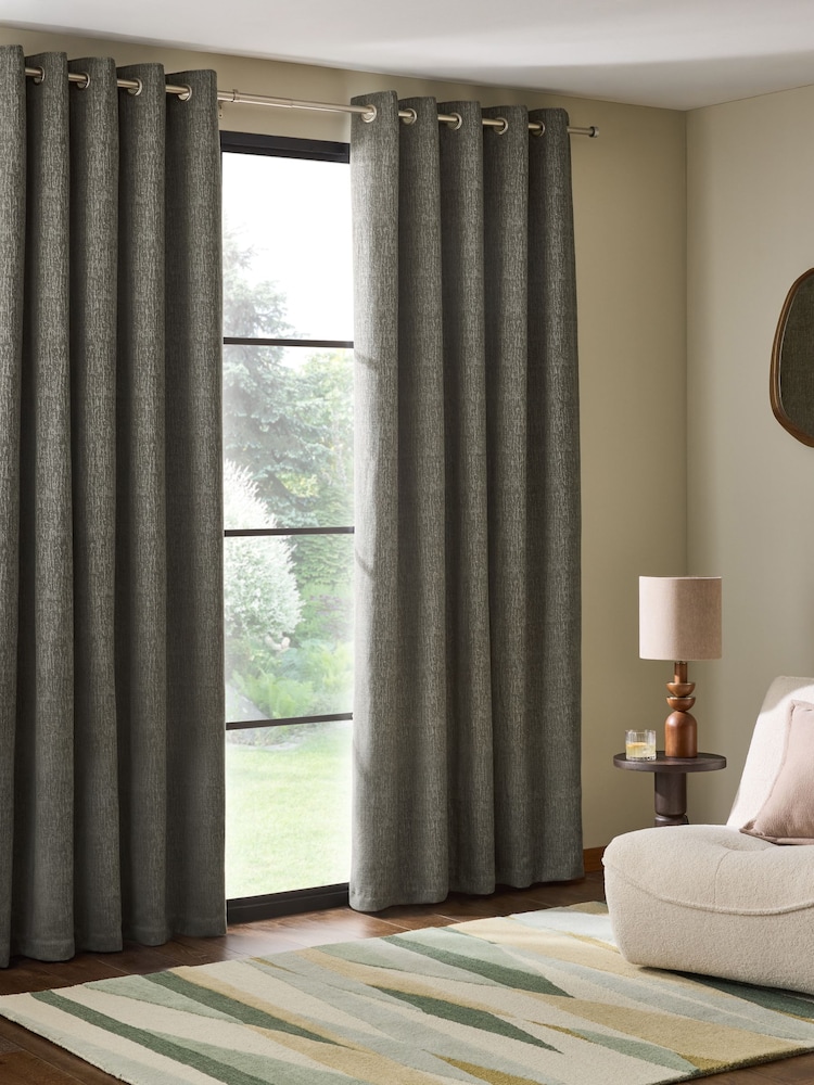 Green Heavyweight Chenille Blackout/Thermal Eyelet Curtains - Image 1 of 5
