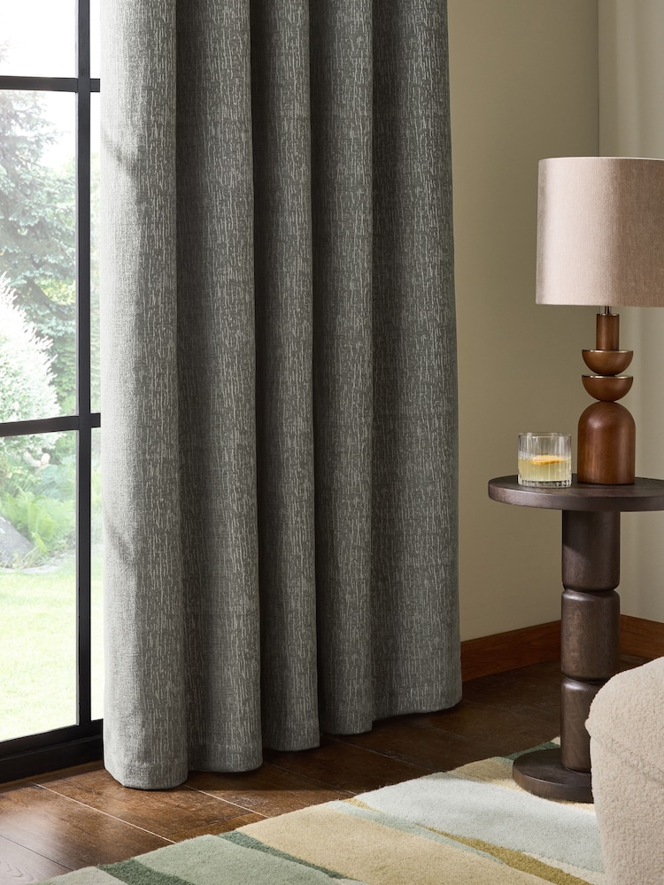 Green Heavyweight Chenille Blackout/Thermal Eyelet Curtains - Image 2 of 5