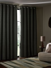 Green Heavyweight Chenille Blackout/Thermal Eyelet Curtains - Image 3 of 5