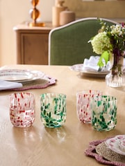 Nina Campbell Set of 4 Green/Pink Confetti Tumbler Glasses - Image 1 of 5