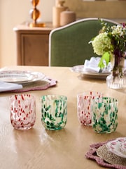 Nina Campbell Set of 4 Green/Pink Confetti Tumbler Glasses - Image 2 of 5