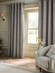 Dark Natural/Grey Textured Slub Blackout/Thermal Eyelet Curtains - Image 3 of 6