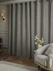 Dark Natural/Grey Textured Slub Blackout/Thermal Eyelet Curtains - Image 4 of 6