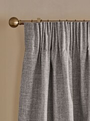 Dark Natural/Grey Textured Slub Blackout/Thermal Pencil Pleat Curtains - Image 1 of 6
