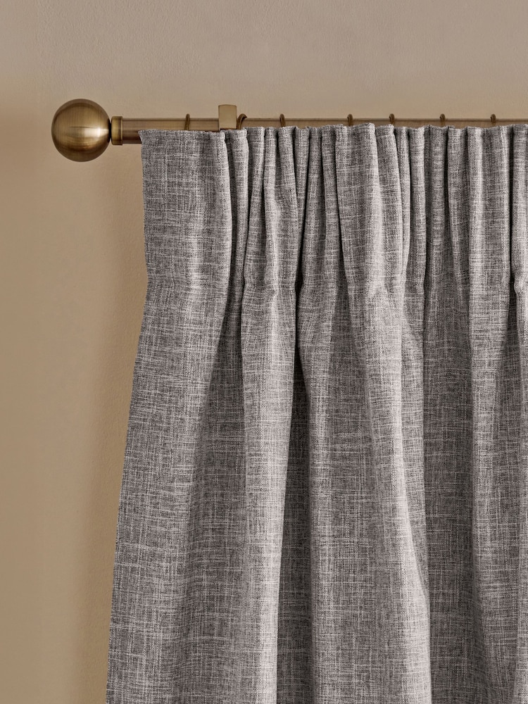 Dark Natural/Grey Textured Slub Blackout/Thermal Pencil Pleat Curtains - Image 1 of 6 Dark Natural/Grey Textured Slub Blackout/Thermal Pencil Pleat Curtains - Image 1 of 6