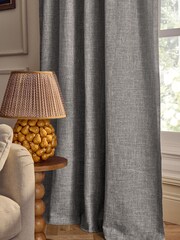 Dark Natural/Grey Textured Slub Blackout/Thermal Pencil Pleat Curtains - Image 6 of 6