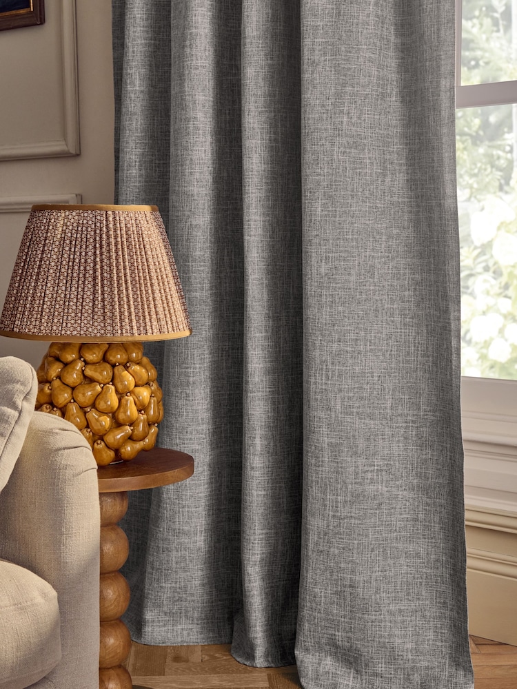 Dark Natural/Grey Textured Slub Blackout/Thermal Pencil Pleat Curtains - Image 6 of 6 Dark Natural/Grey Textured Slub Blackout/Thermal Pencil Pleat Curtains - Image 6 of 6