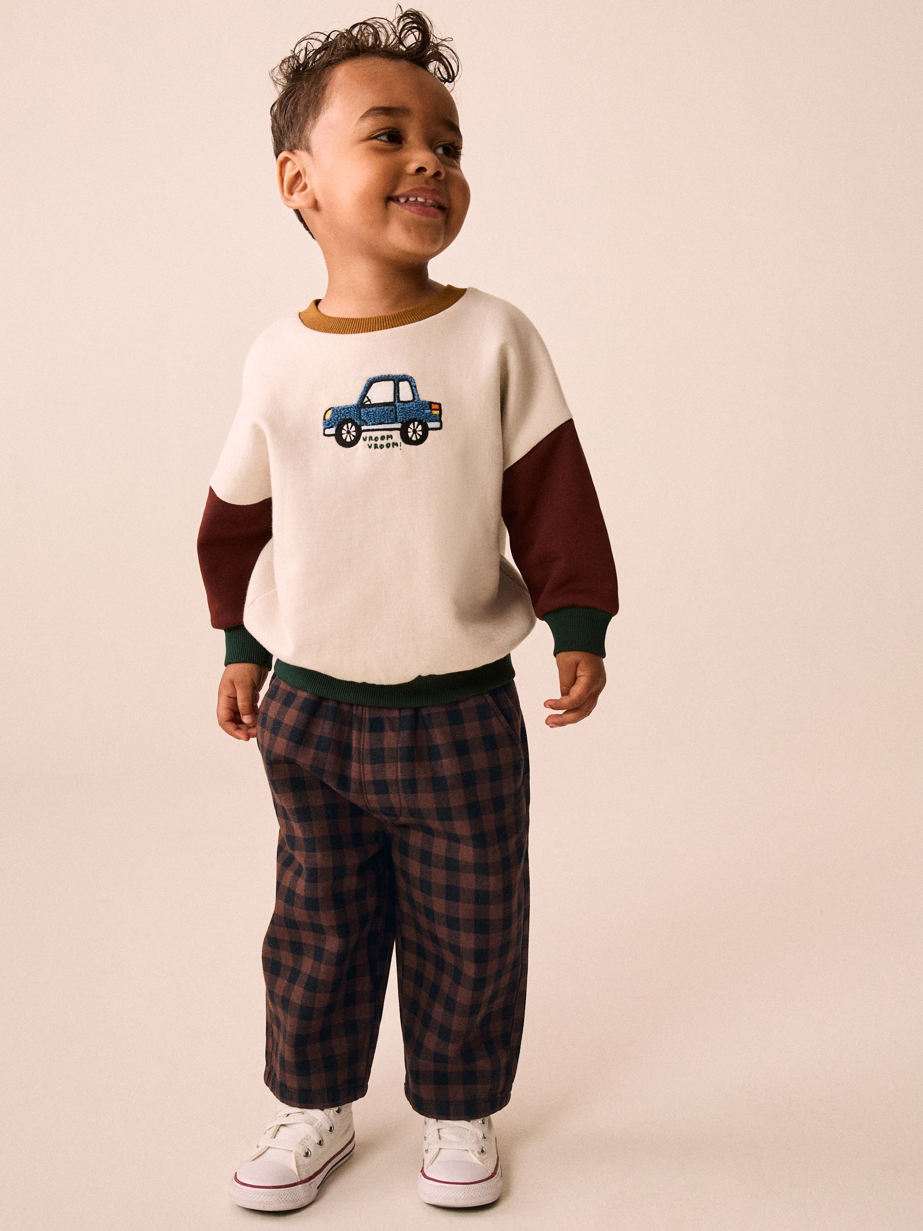 Buy Brown Gingham Regular Fit Pull On Barrel Trousers (3mths-7yrs