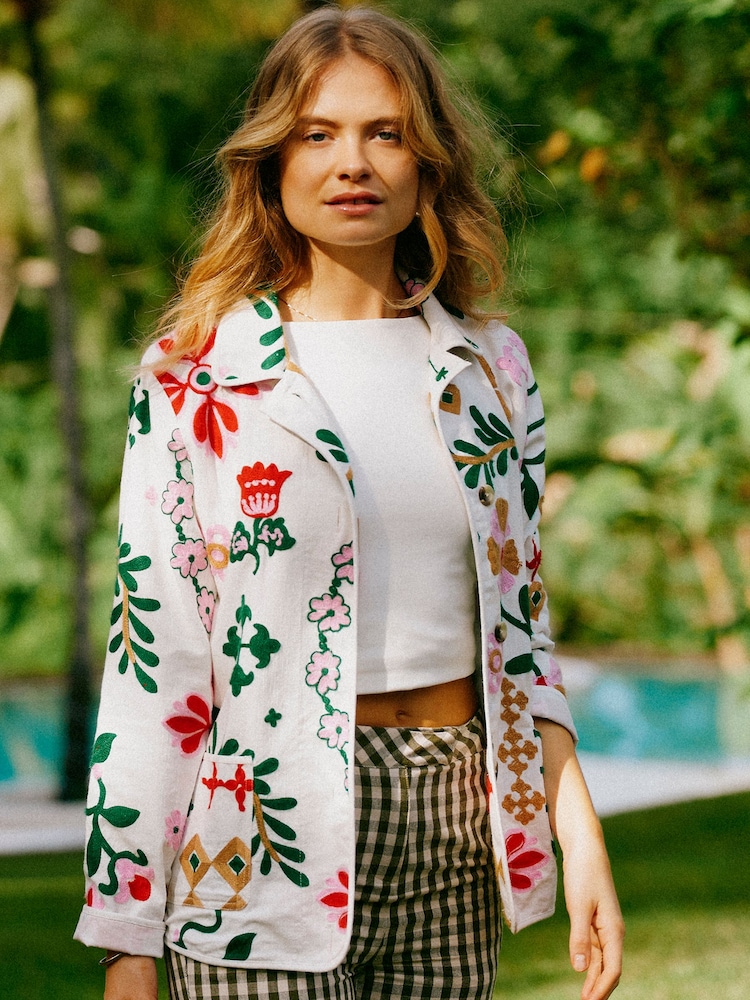 Joules White Embroidered Detail Jacket - Image 1 of 12