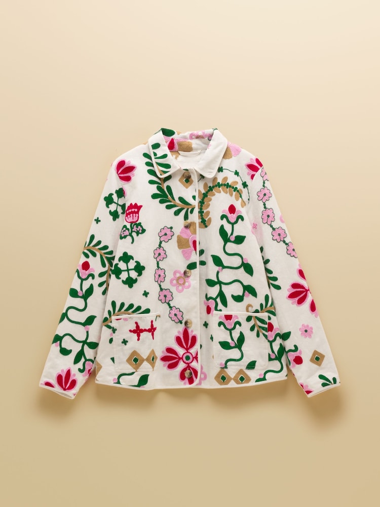 Joules White Embroidered Detail Jacket - Image 12 of 12