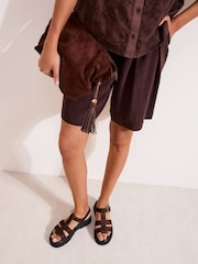Friends Like These Faux Suede Chocolate Brown Wide Fit Chunky Fisherman Flat Casual Sandals - Image 2 of 4