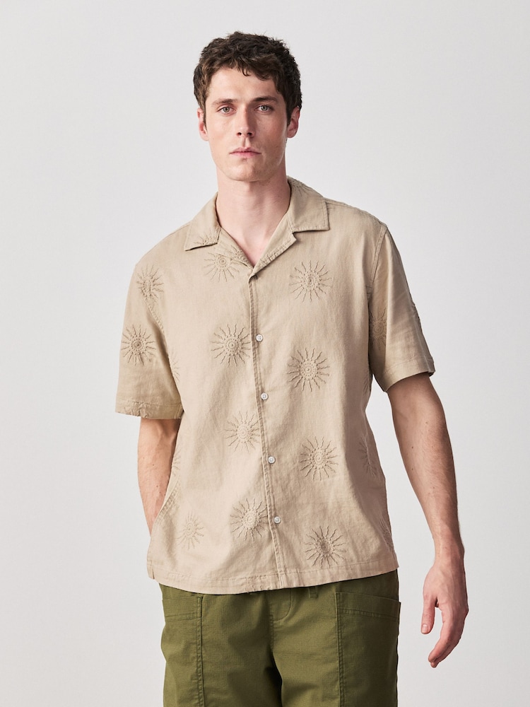 Neutral Sun Textured Embroidered Short Sleeve Shirt - Image 1 of 4