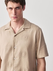 Neutral Sun Textured Embroidered Short Sleeve Shirt - Image 4 of 4
