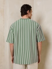 Green / White Textured Stripe Heavyweight Relaxed Fit T-Shirt - Image 4 of 8