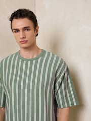 Green / White Textured Stripe Heavyweight Relaxed Fit T-Shirt - Image 5 of 8