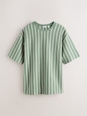 Green / White Textured Stripe Heavyweight Relaxed Fit T-Shirt - Image 6 of 8