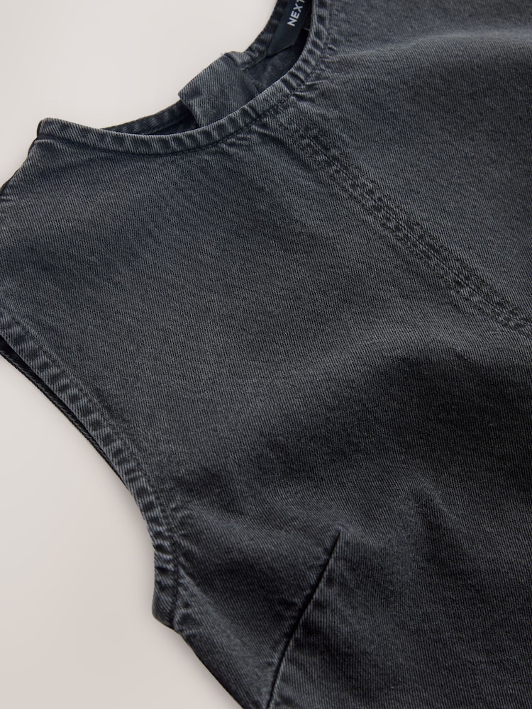 Washed Black Seamed Sleeveless Denim Maxi Dress - Image 2 of 3